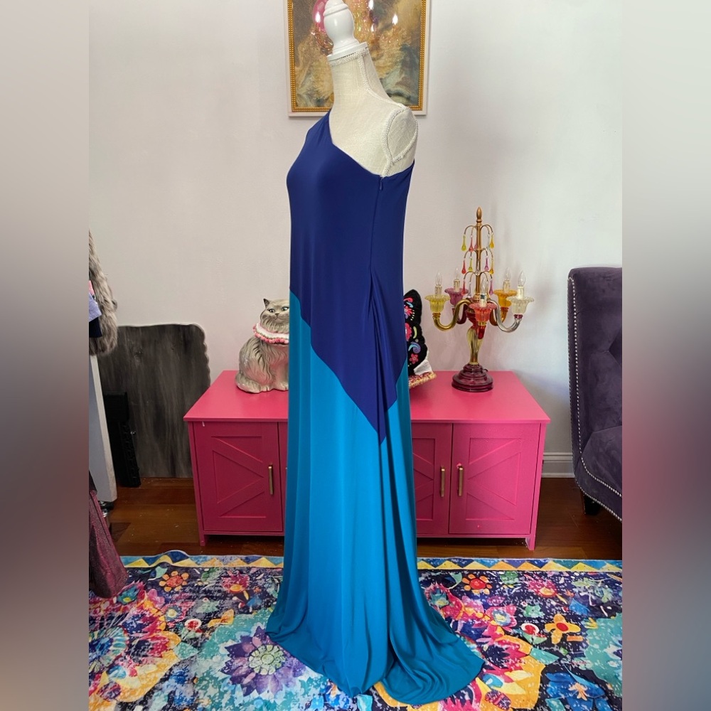 ❌SOLD❌HALSTON AJA GOWN SAPPHIRE BLUE TEAL ONE ARM LONG SLEEVE SOLD OUT SIZE 8 - Picture 9 of 12